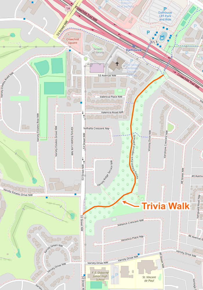 Map of Trivia Walk in Calgary, Alberta